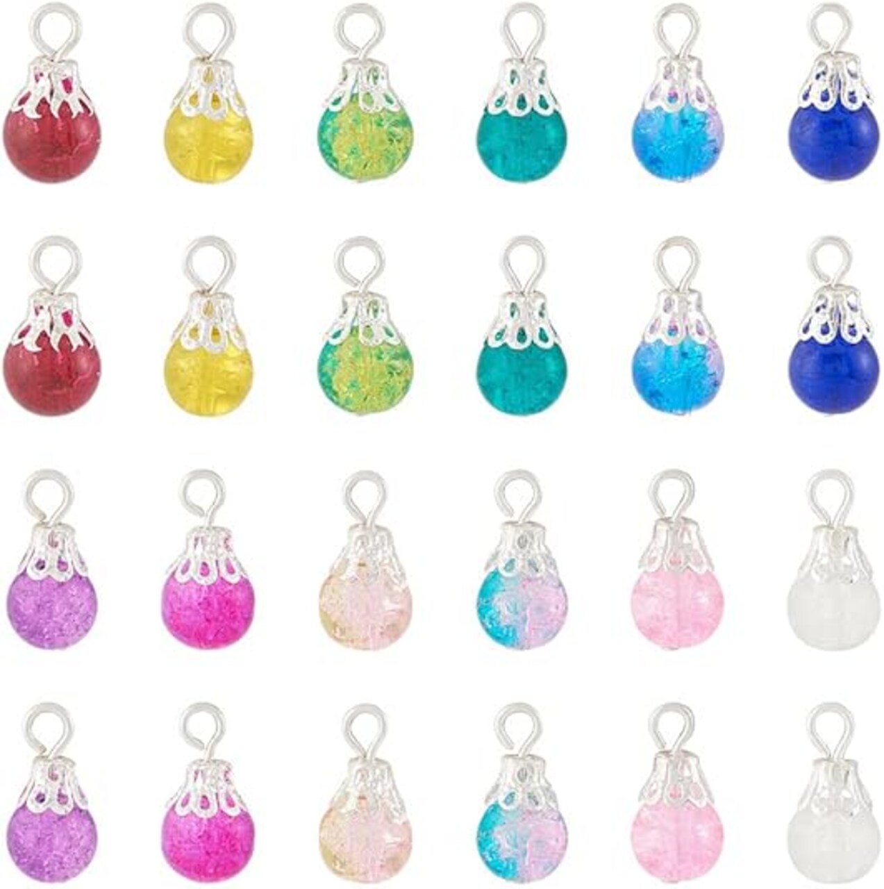 120pcs Crackle Glass Crystal Dangle Charms for Jewelry Making